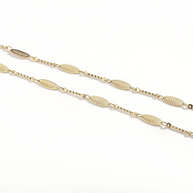 18K Gold PVD Plated Stainless Steel Hollow Leaf Mixed Link DIY Jewelry Chain
