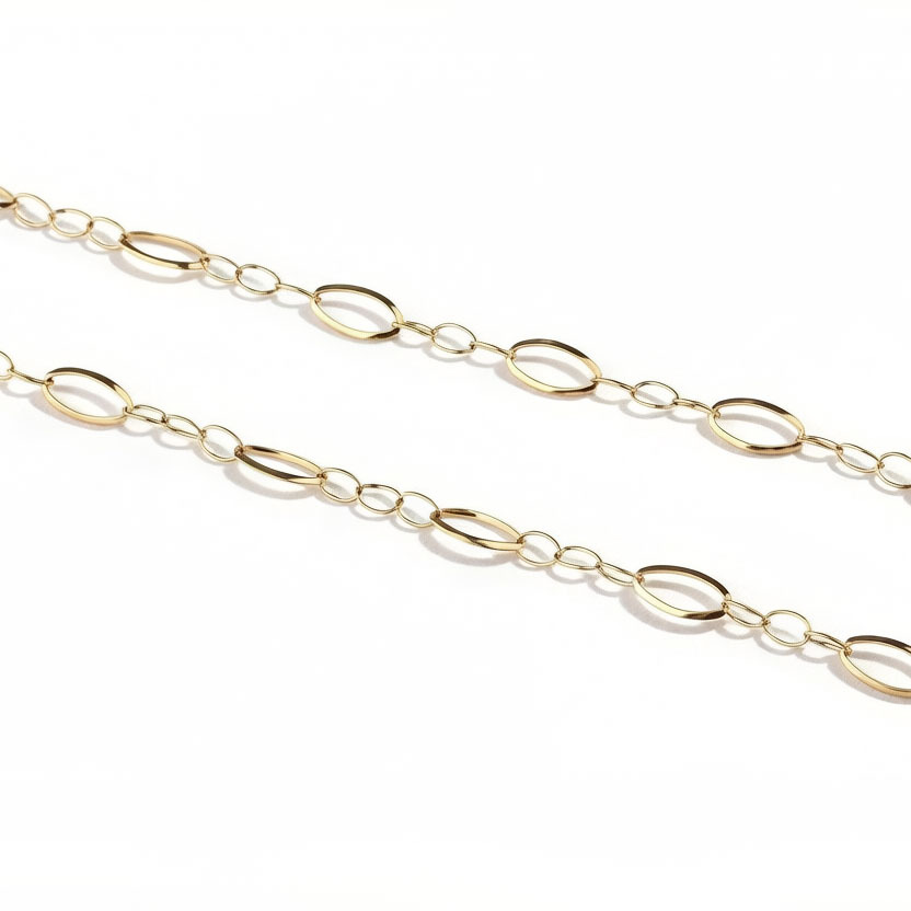 18K Gold PVD Plated Stainless Steel Mixed Size Oval Link DIY Jewelry Chain