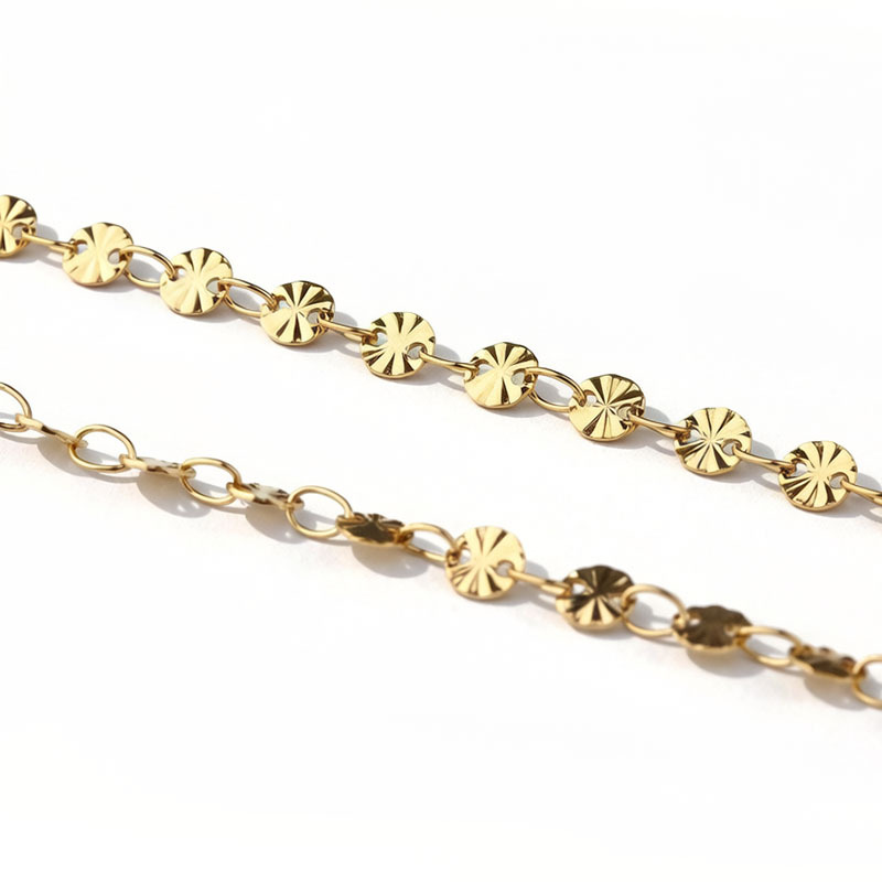 18K Gold PVD Plated Stainless Steel Sunburst Coin Mixed Link DIY Jewelry Chain