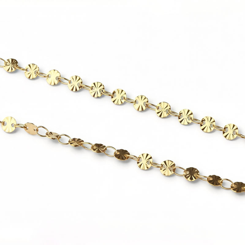 18K Gold PVD Plated Stainless Steel Sunburst Coin Mixed Link DIY Jewelry Chain
