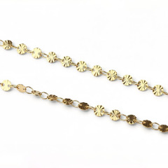 18K Gold PVD Plated Stainless Steel Sunburst Coin Mixed Link DIY Jewelry Chain