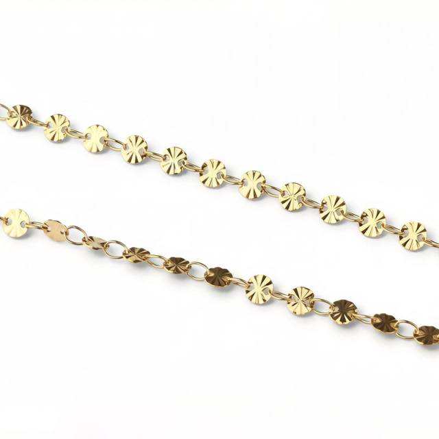 18K Gold PVD Plated Stainless Steel Sunburst Coin Mixed Link DIY Jewelry Chain