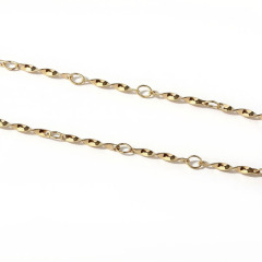 18K Gold PVD Plated Stainless Steel Twisted Faceted Bar Mixed Link Chain