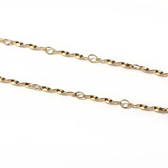 18K Gold PVD Plated Stainless Steel Twisted Faceted Bar Mixed Link Chain