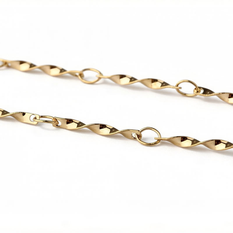 18K Gold PVD Plated Stainless Steel Twisted Faceted Bar Mixed Link Chain