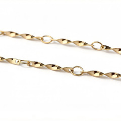 18K Gold PVD Plated Stainless Steel Twisted Faceted Bar Mixed Link Chain