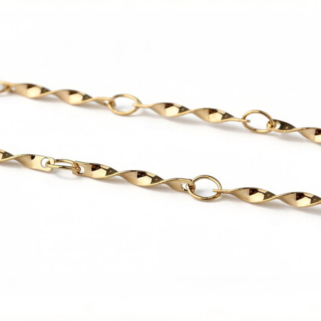 18K Gold PVD Plated Stainless Steel Twisted Faceted Bar Mixed Link Chain