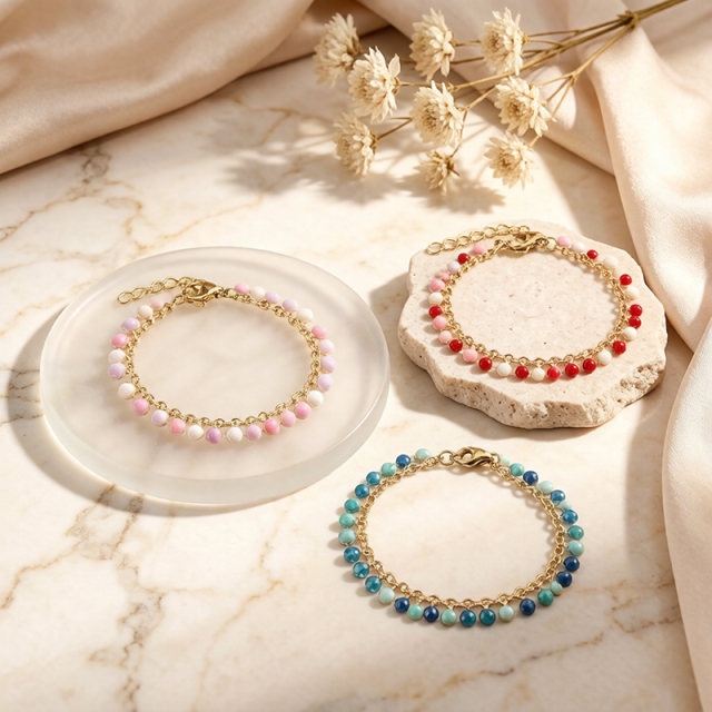 18K Gold PVD Plated Stainless Steel Colorful Enamel Bracelet