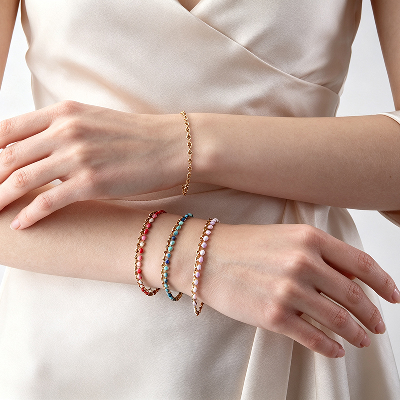 18K Gold PVD Plated Stainless Steel Colorful Enamel Bracelet