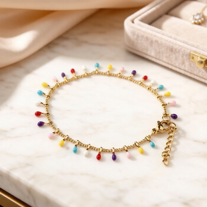 18K Gold PVD Plated Stainless Steel Colorful Enamel Bracelet