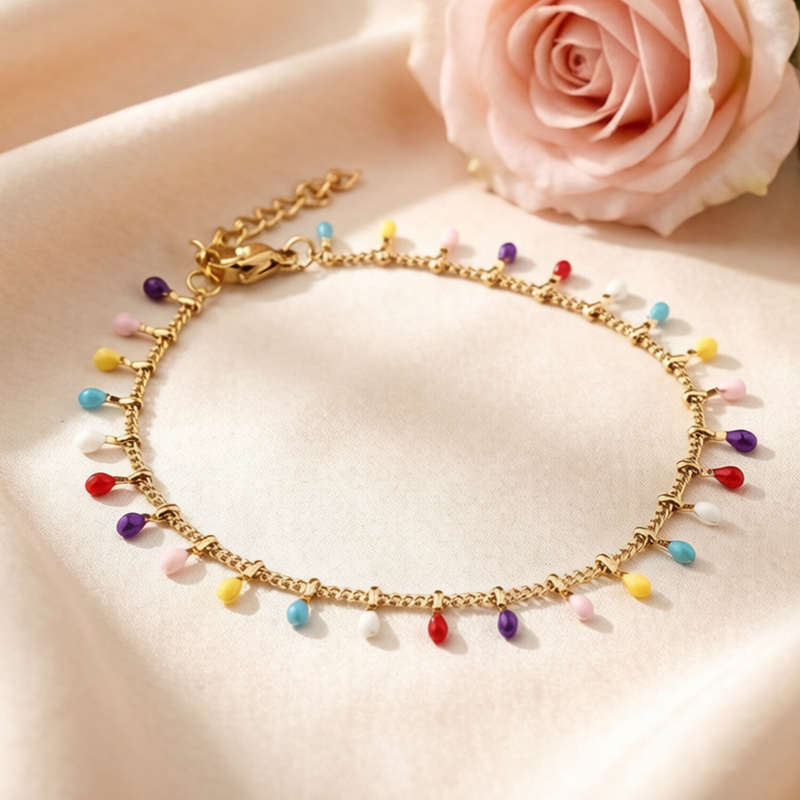 18K Gold PVD Plated Stainless Steel Colorful Enamel Bracelet