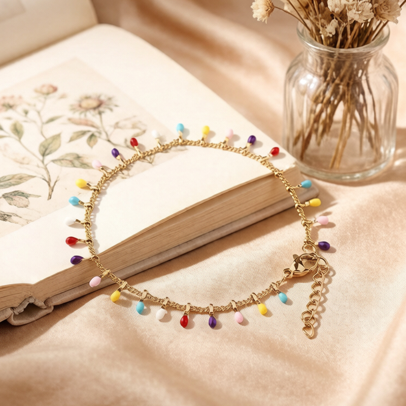 18K Gold PVD Plated Stainless Steel Colorful Enamel Bracelet