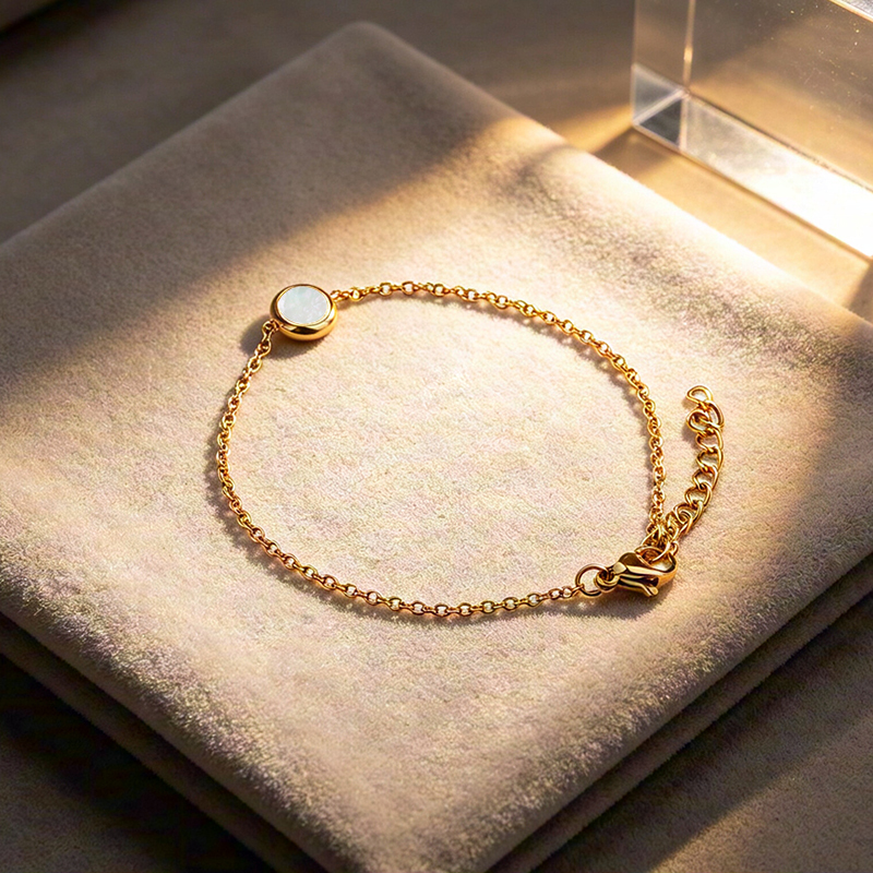 18K Gold PVD Plated Stainless Steel Round MOP Adjustable Bracelet