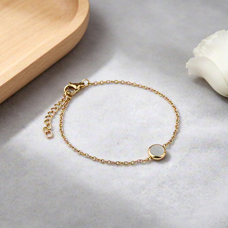 18K Gold PVD Plated Stainless Steel Round MOP Adjustable Bracelet