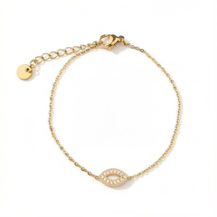 18K Gold PVD Plated Stainless Steel CZ Evil Eye Adjustable Bracelet