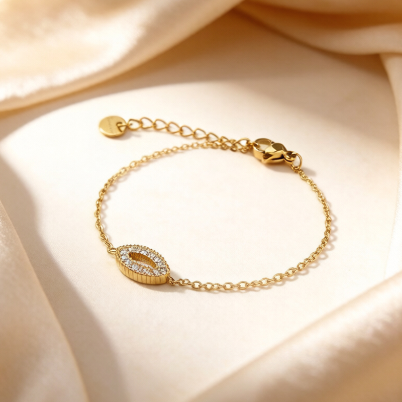 18K Gold PVD Plated Stainless Steel CZ Evil Eye Adjustable Bracelet