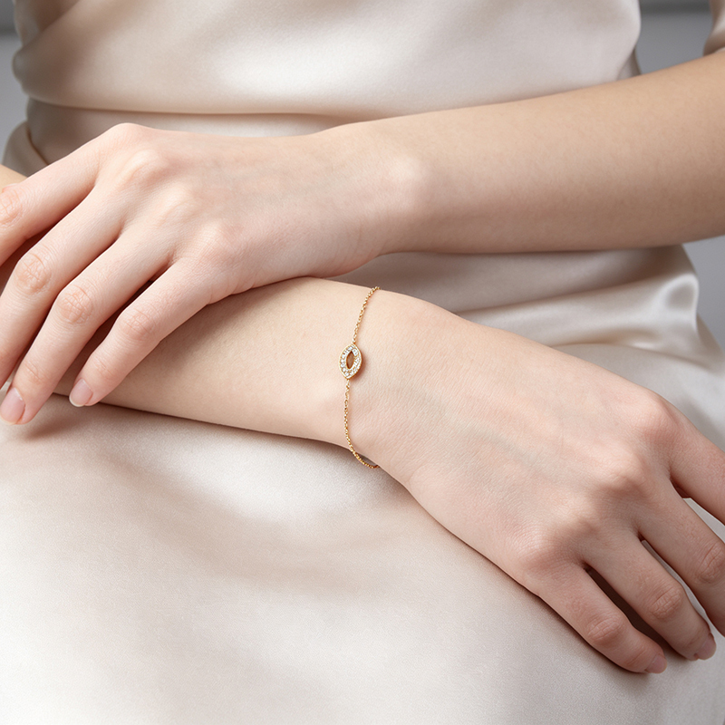 18K Gold PVD Plated Stainless Steel CZ Evil Eye Adjustable Bracelet