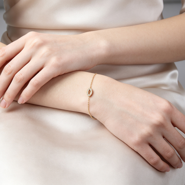 18K Gold PVD Plated Stainless Steel CZ Evil Eye Adjustable Bracelet