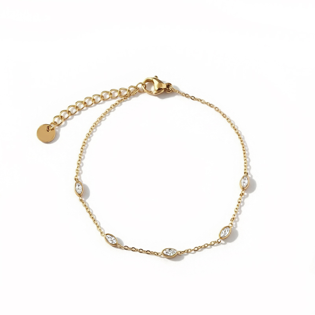 18K Gold PVD Plated Stainless Steel Marquise CZ Adjustable Bracelet
