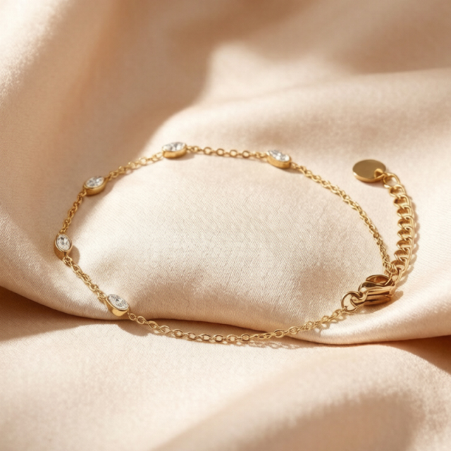 18K Gold PVD Plated Stainless Steel Marquise CZ Adjustable Bracelet