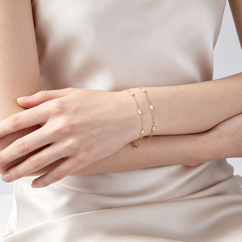 18K Gold PVD Plated Stainless Steel Marquise CZ Adjustable Bracelet