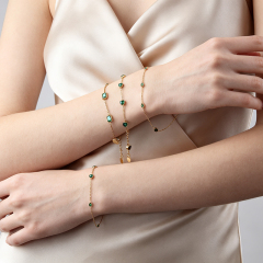 18K Gold PVD Plated Stainless Steel Rectangle Green CZ Adjustable Bracelet
