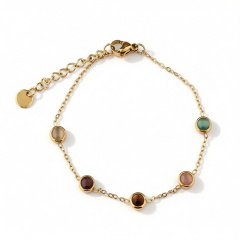 18K Gold PVD Plated Stainless Steel Multi Color Stone Adjustable Bracelet