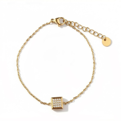 18K Gold PVD Plated Stainless Steel Square CZ Adjustable Bracelet