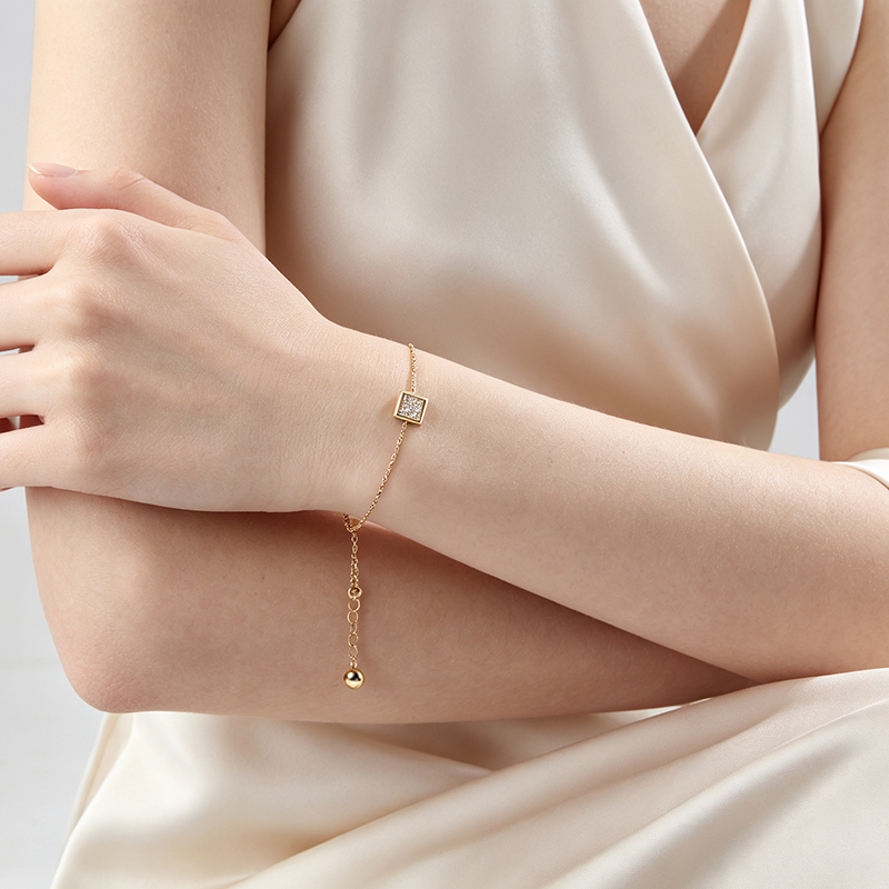 18K Gold PVD Plated Stainless Steel Square CZ Adjustable Bracelet