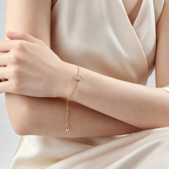 18K Gold PVD Plated Stainless Steel Square CZ Adjustable Bracelet