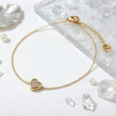 18K Gold PVD Plated Stainless Steel Heart CZ Adjustable Bracelet