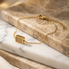 18K Gold PVD Plated Stainless Steel Rectangle CZ Adjustable Bracelet