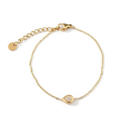 18K Gold PVD Plated Stainless Steel Teardrop CZ Adjustable Bracelet