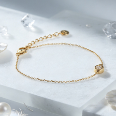 18K Gold PVD Plated Stainless Steel Teardrop CZ Adjustable Bracelet