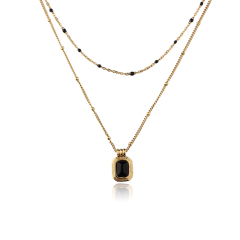 18K Gold PVD Plated Stainless Steel Black Agate Necklace