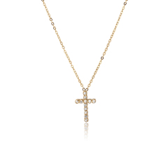 18K Gold PVD Plated Stainless Steel CZ Cross Necklace