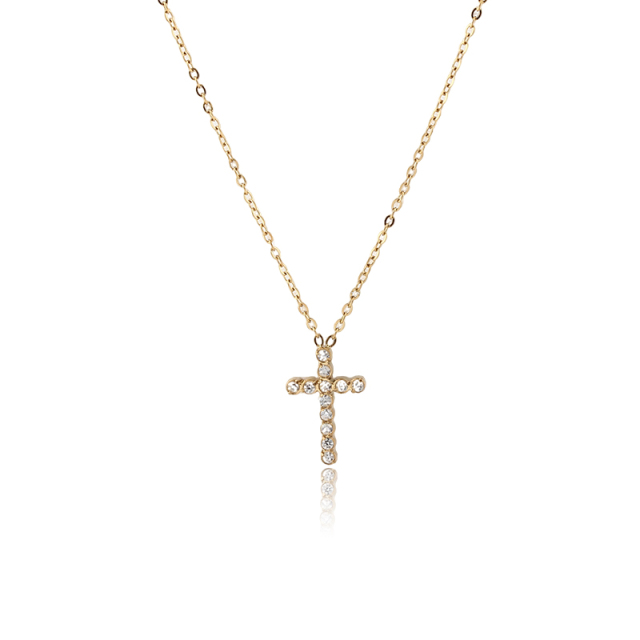 18K Gold PVD Plated Stainless Steel CZ Cross Necklace