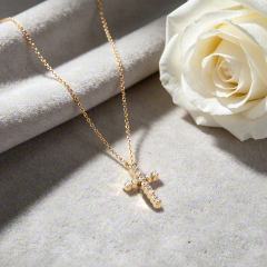 18K Gold PVD Plated Stainless Steel CZ Cross Necklace