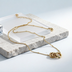 18K Gold PVD Plated Stainless Steel Intertwined Rings Necklace