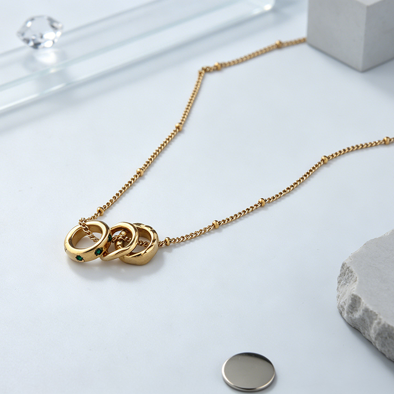 18K Gold PVD Plated Stainless Steel Intertwined Rings Necklace