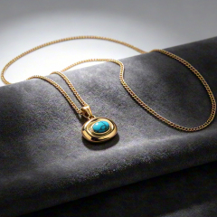 18K Gold PVD Plated Stainless Steel Natural Turquoise Oval Necklace