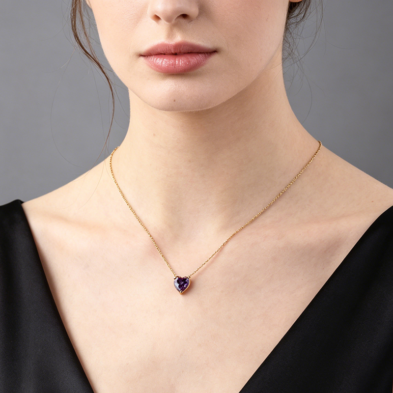 18K Gold PVD Plated Stainless Steel Red Heart CZ Necklace