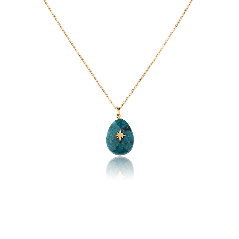18K Gold PVD Plated Stainless Steel Teardrop Stone North Star Necklace