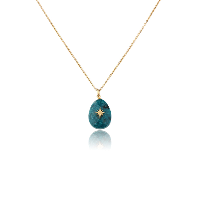 18K Gold PVD Plated Stainless Steel Teardrop Stone North Star Necklace