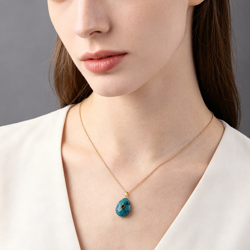 18K Gold PVD Plated Stainless Steel Teardrop Stone North Star Necklace