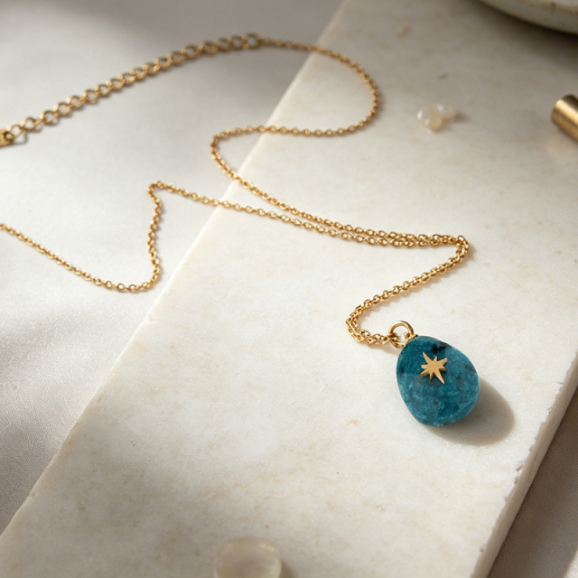 18K Gold PVD Plated Stainless Steel Teardrop Stone North Star Necklace