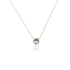 18K Gold PVD Plated Stainless Steel Round Light Blue CZ Necklace