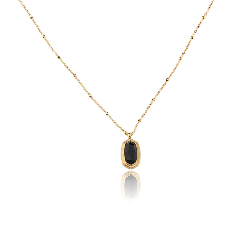 18K Gold PVD Plated Stainless Steel Rectangle Black CZ Necklace