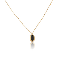 18K Gold PVD Plated Stainless Steel Rectangle Black CZ Necklace