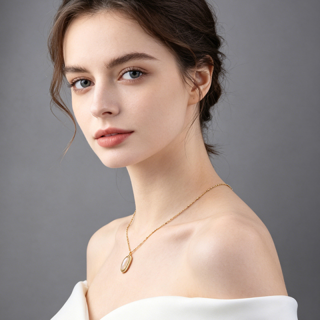 18K Gold PVD Plated Stainless Steel Rectangle Black CZ Necklace